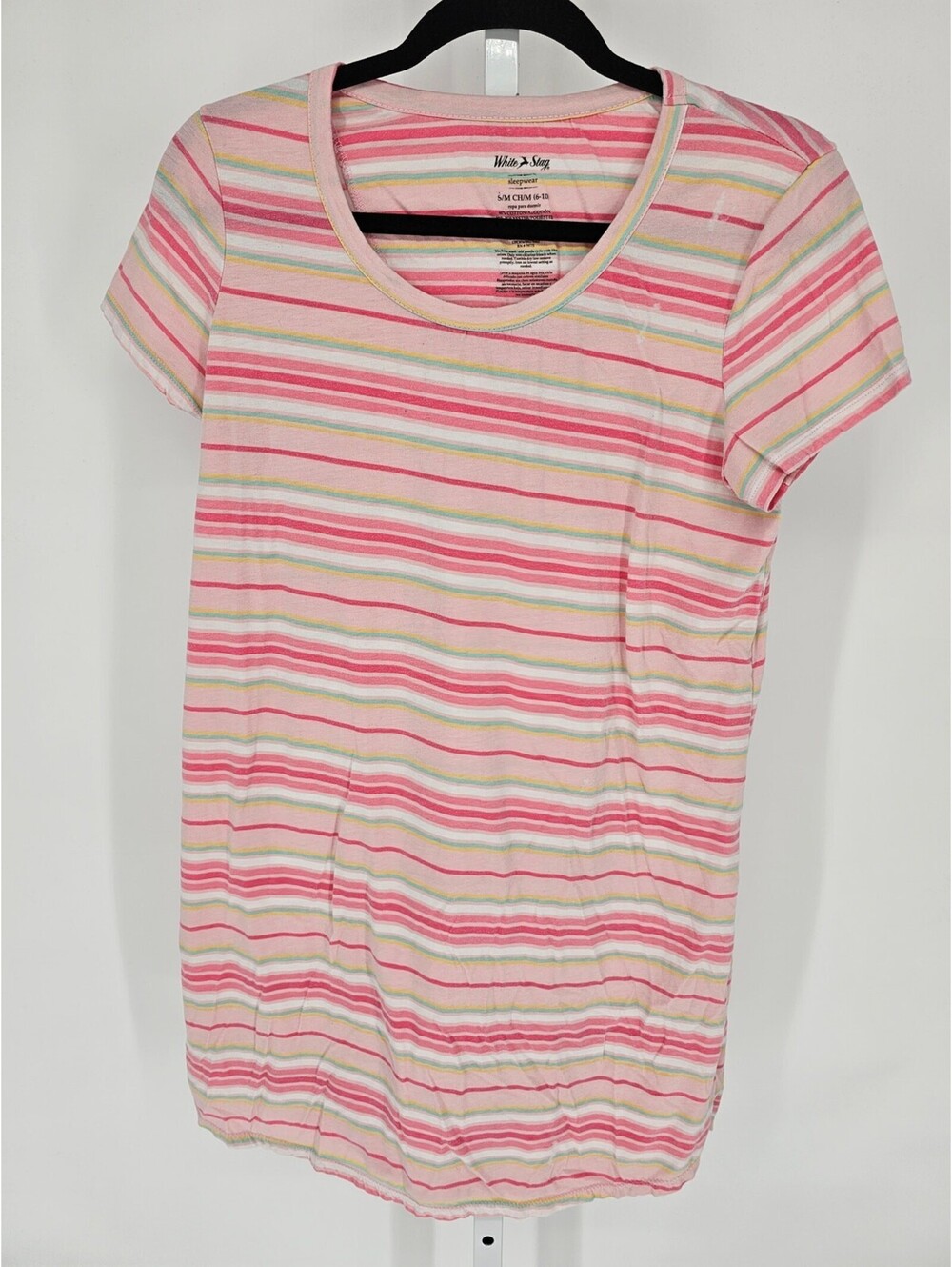 White Stag Womens Sz S Short Sleeve Pajama Nightgown Sleep Shirt Pink Striped